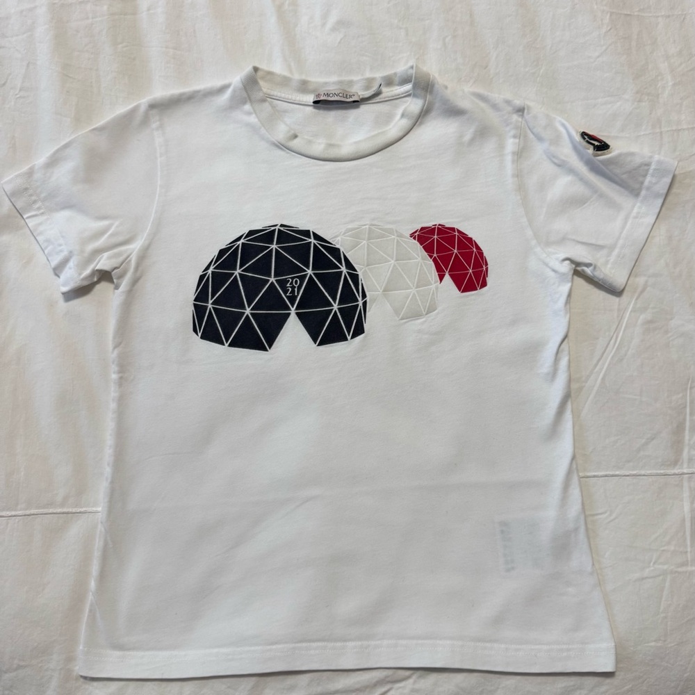 Moncler White and Black Short Sleeve Tee with Geometric Design